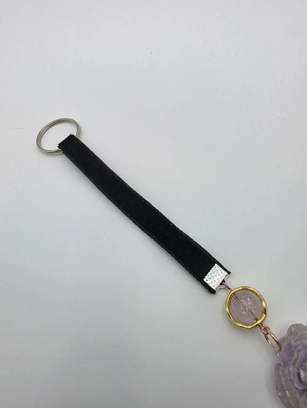 Iridescent Purple Flower Key & Card Holder with Black Velvet Strap - Picture 5 of 5